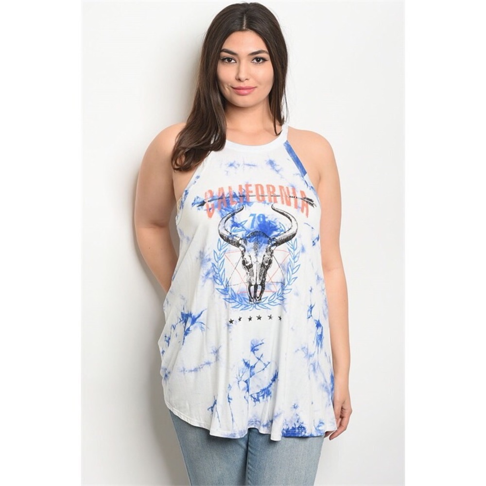 tie dye graphic halter tank top